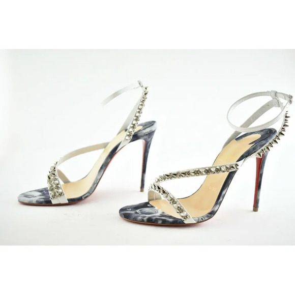 Christian Louboutin Mafaldina Spikes 100 Blue Jeans Strap Sandal Heel Pump 40 - Picture 9 of 12